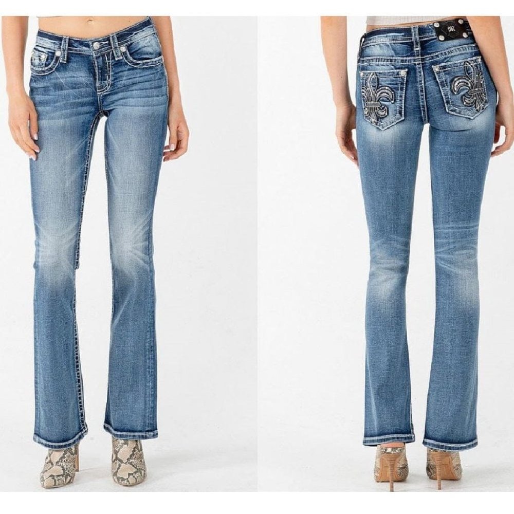 Miss Me Low Rise Fleur De Lis Bootcut Jean
